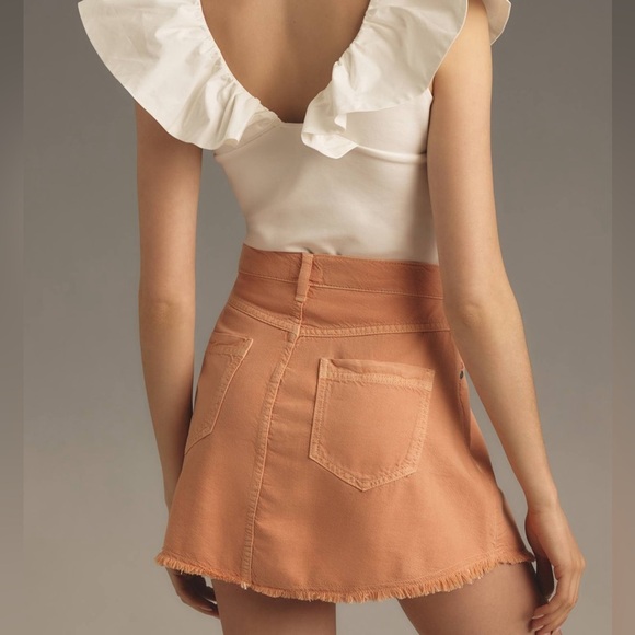 Pilcro Pleated Peach Orange Denim Mini Skirt Raw Hem Women’s Size 8 NWT - Picture 4 of 10
